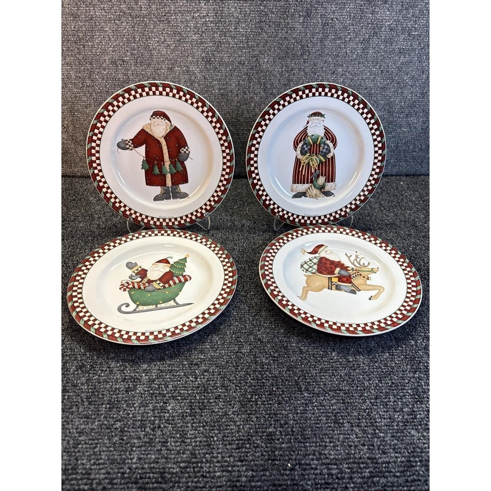 Vtg~Sakura~By Oneida~Debbie Mumm~Santa's Spirit~Set of 4~2001